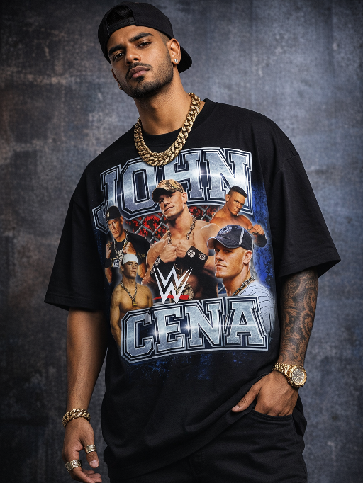WWE wrestling oversized graphic t-shirts collection for men, women—100% cotton streetwear, bold prints, drop-shoulder fit, relaxed silhouettes & ring energy vintage style.