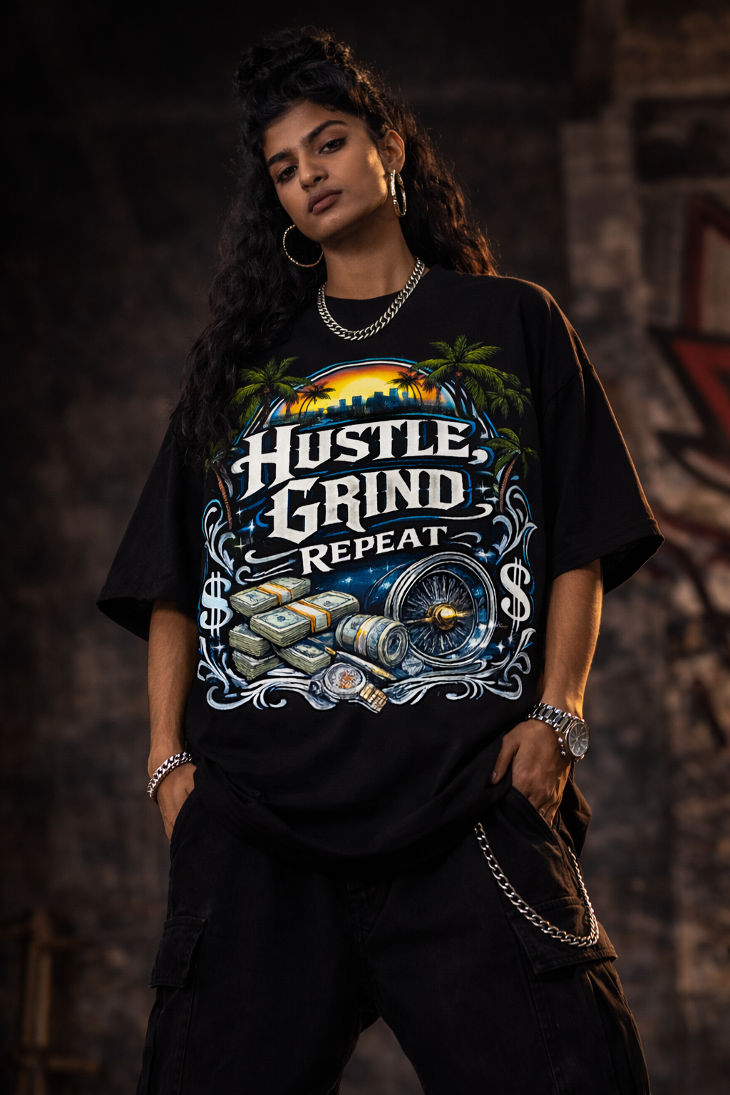 Hustle Grind Repeat Unisex Oversized Classic T-Shirt