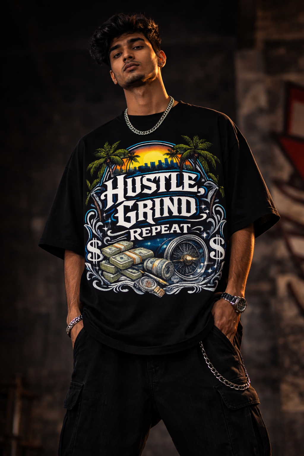 Hustle Grind Repeat Unisex Oversized Classic T-Shirt