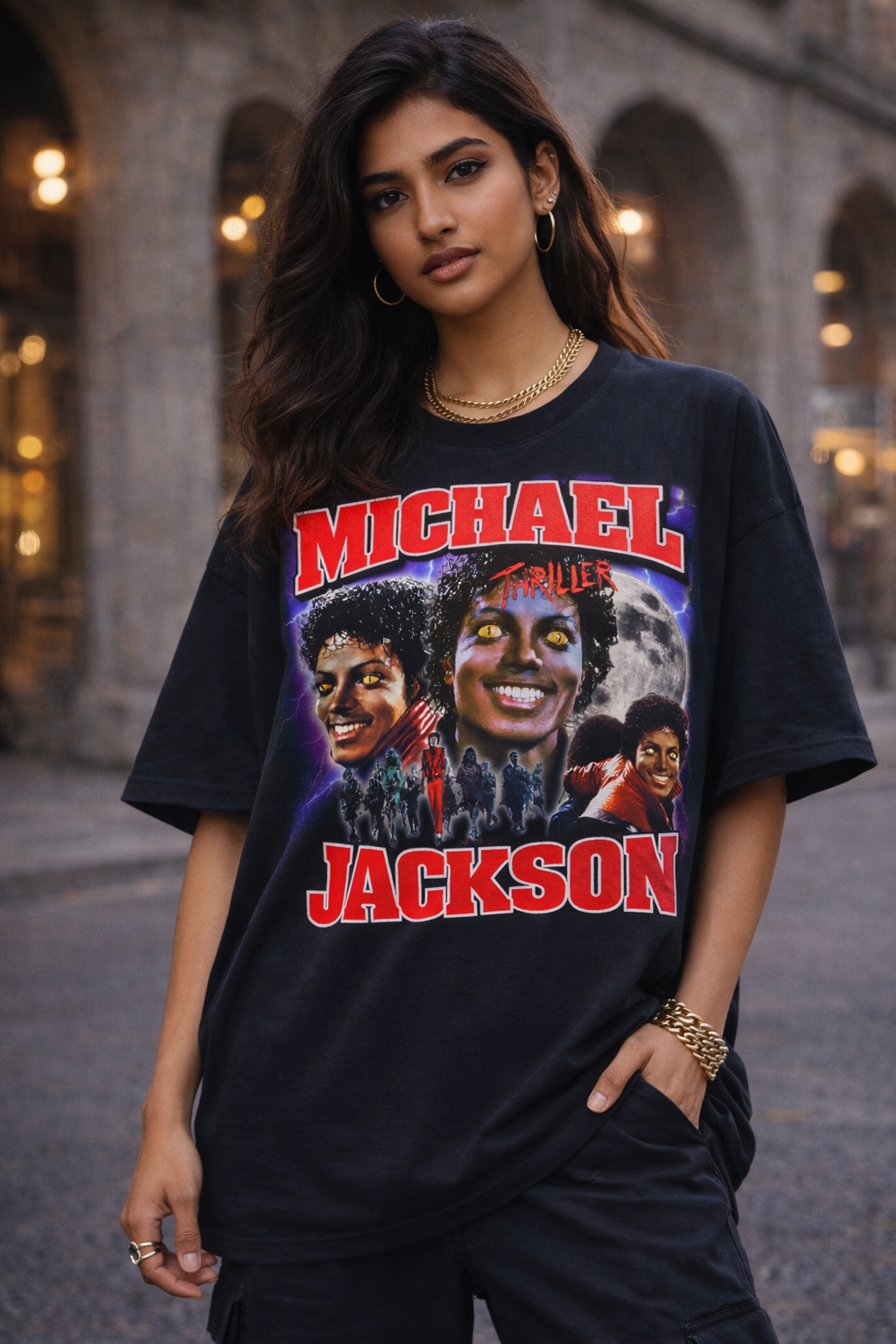 Riot Threadz Michael Jackson Thriller Moonwalk Electric Purple Cinematic Horror Unisex Oversized Graphic T-Shirt