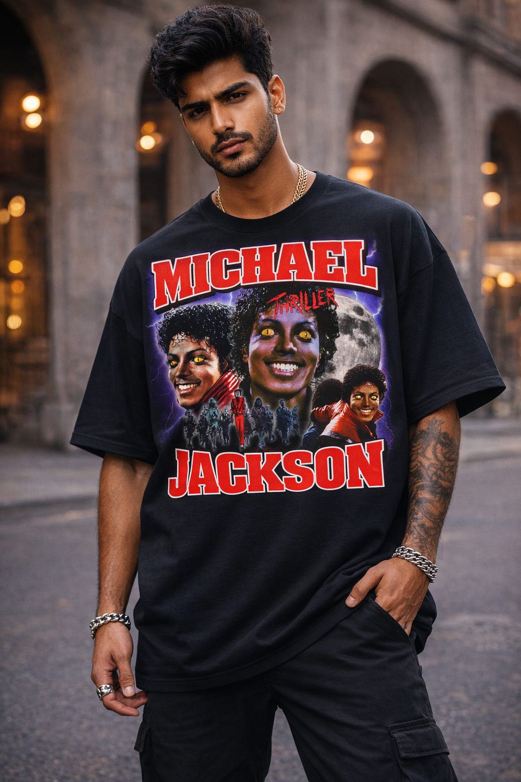 Riot Threadz Michael Jackson Thriller Moonwalk Electric Purple Cinematic Horror Unisex Oversized Graphic T-Shirt