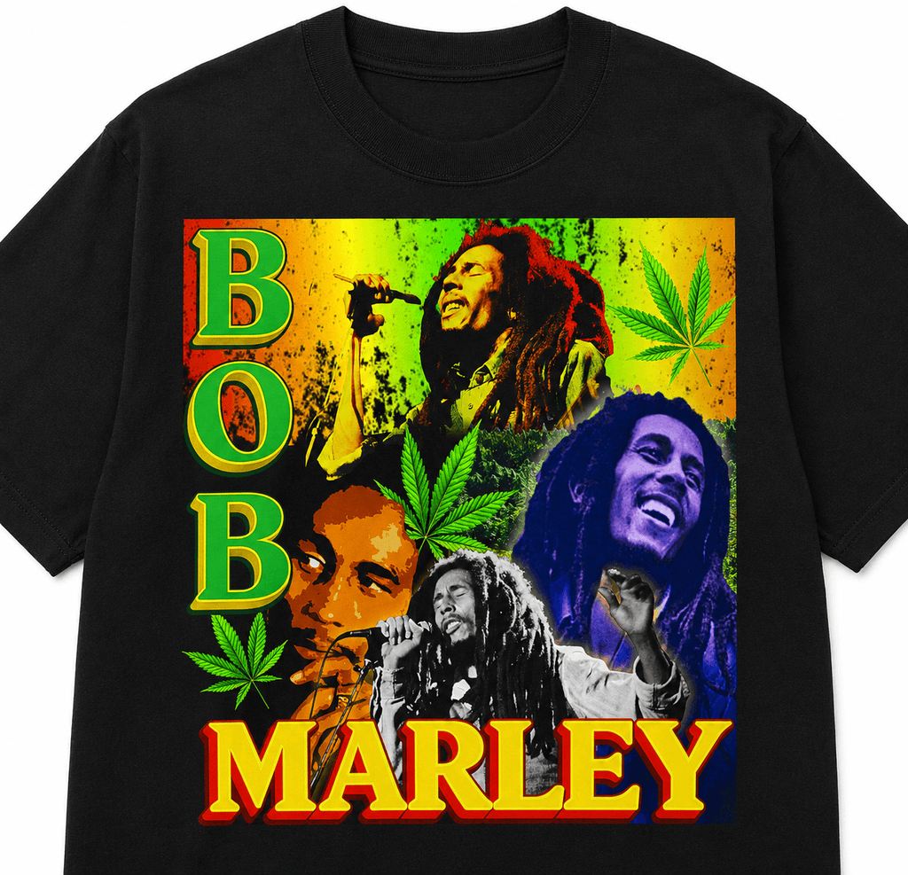Bob Marley Unisex Oversized Graphic T-Shirt With One Love Rasta Green Design Close Up