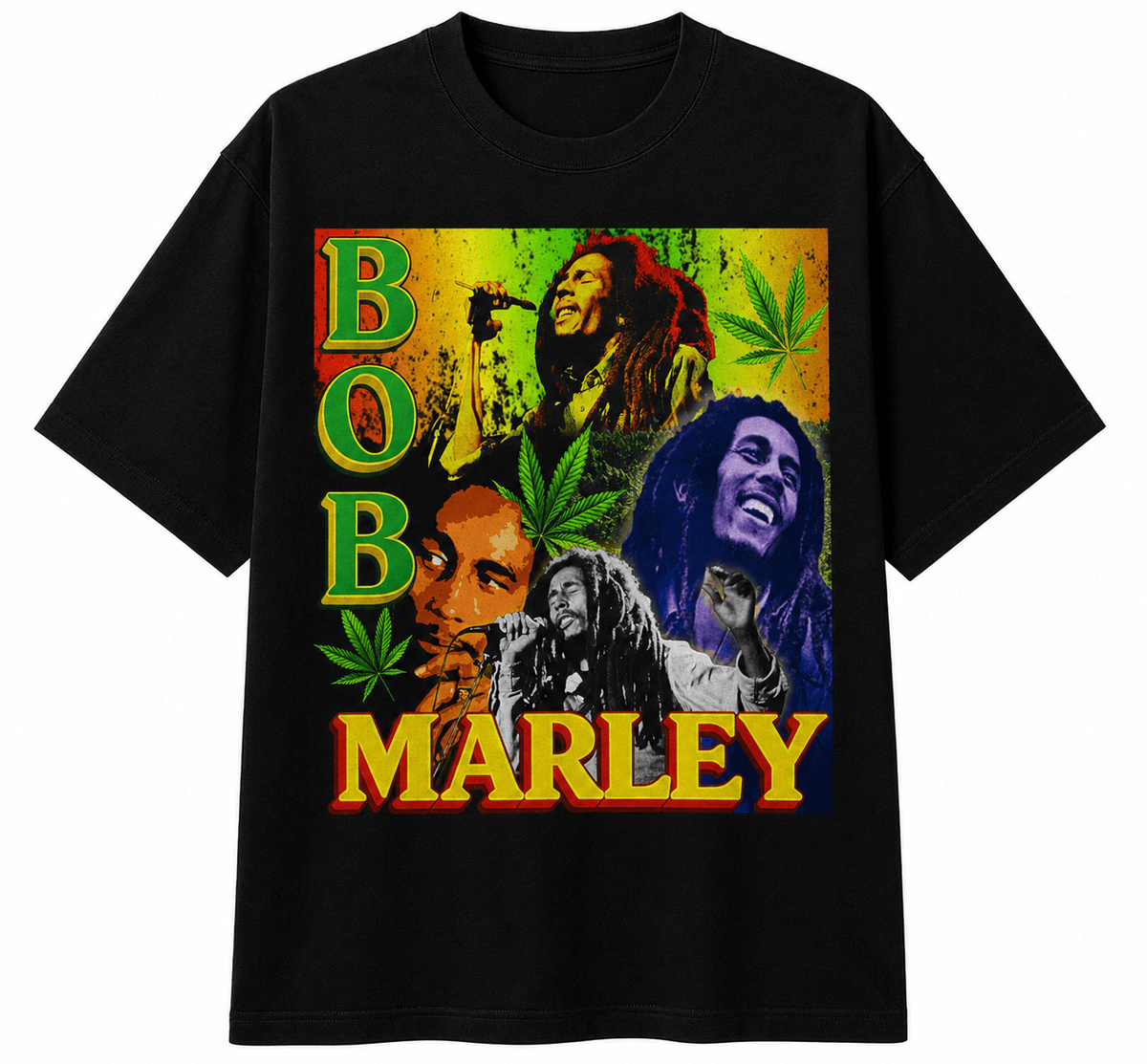 Bob Marley Unisex Oversized Graphic T-Shirt With One Love Rasta Green Design Front 