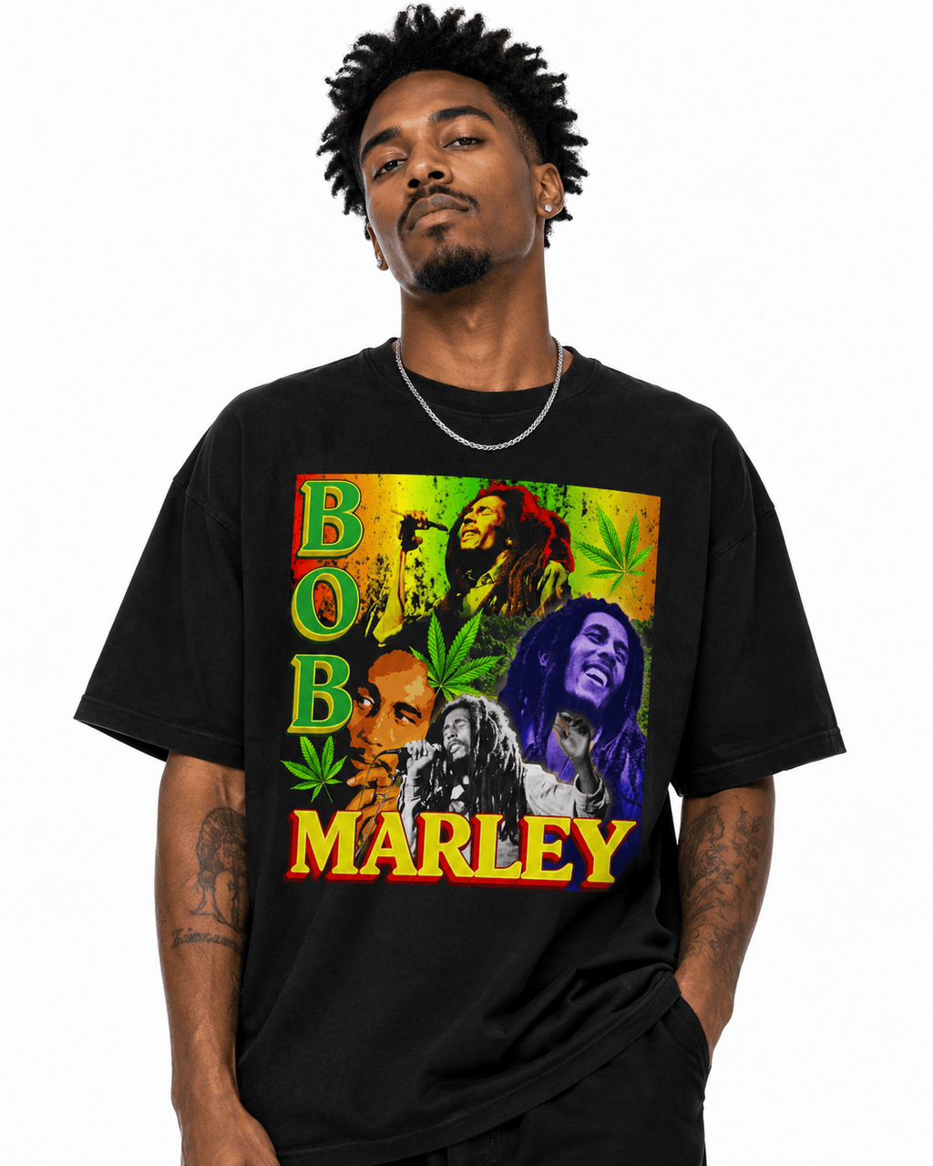 Bob Marley Unisex Oversized Graphic T-Shirt With One Love Rasta Green Design Male Model
