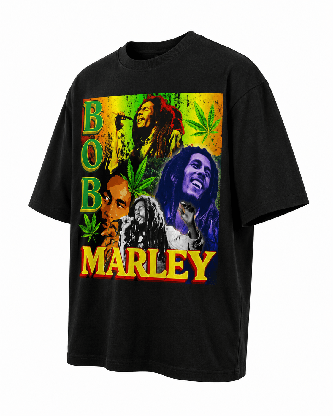 Bob Marley Unisex Oversized Graphic T-Shirt With One Love Rasta Green Design Side