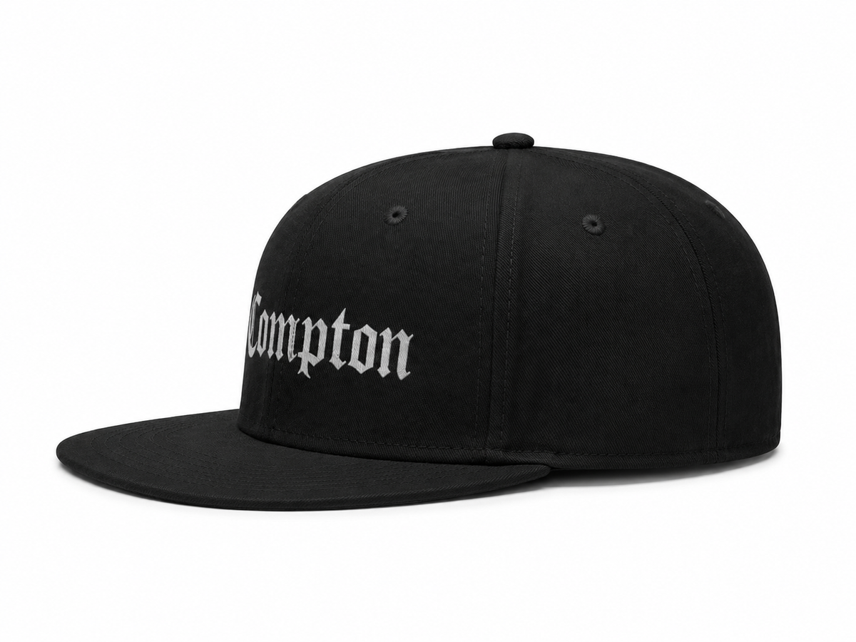 Compton OG Unisex Snapback Cap With White Gothic Lettering Design