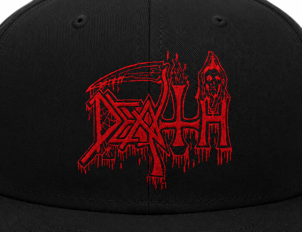  Death Band Unisex Snapback With Red Jagged Blade Design 

