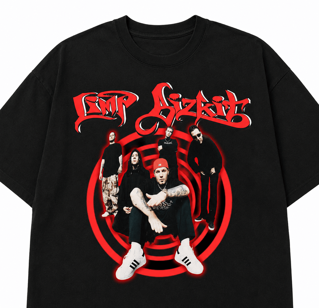 Limp Bizkit Unisex Oversized Graphic T-Shirt With Blood Red Graffiti Band Collage Design Close-Up