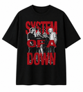 System Of A Down Unisex Oversized Graphic T-Shirt Toxic Red Distressed Band Collage Chaos Design front 